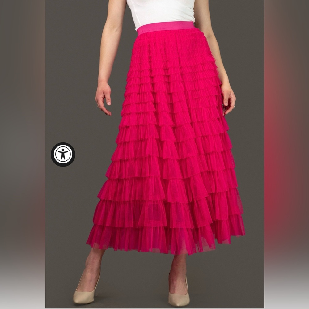 Kate Hewko NWT Hot Pink Tiered Ruffle Tulle Skirt - sold out online! L/XL
